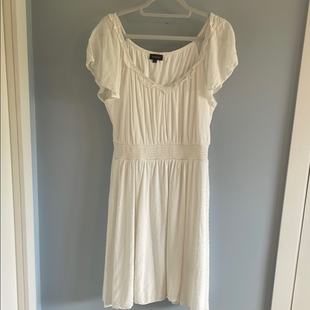 Warehouse One White Ruffled Midi Flutter Sleeve Sundress, size L - Picture 5 of 14
